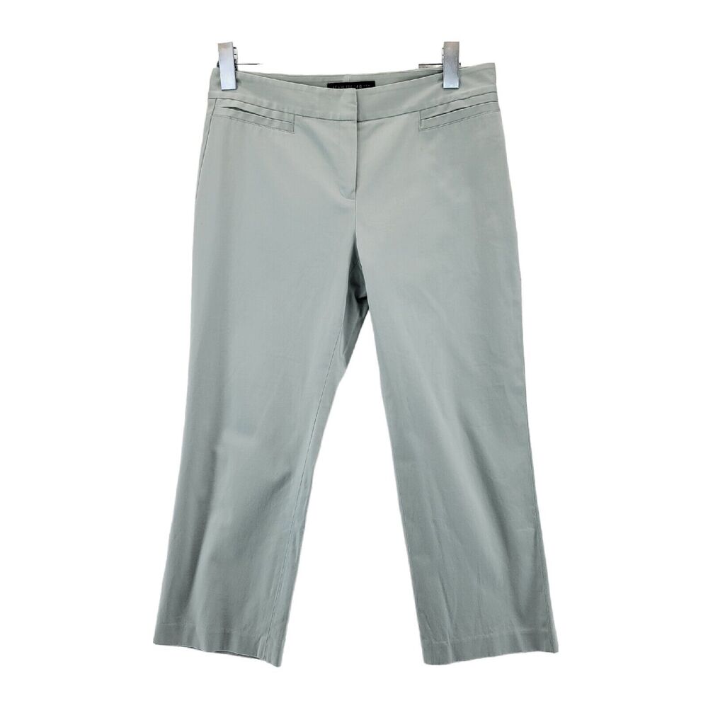 Lafayette 148 Crop‎ Pants Capri Pants Light Green Sateen Cotton Size 6 Petite
